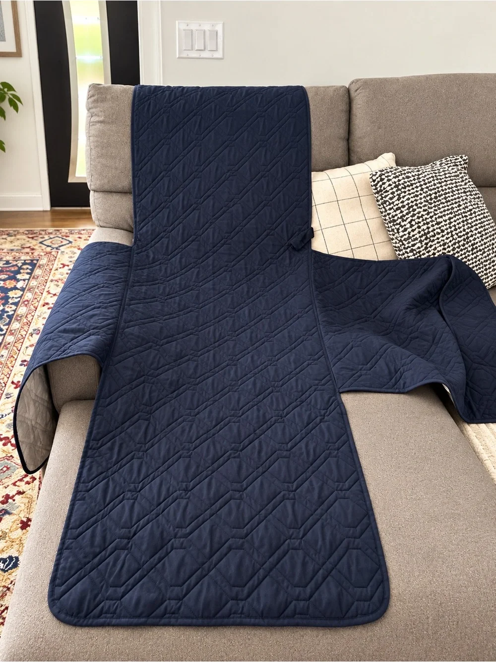 Navy Blue Quilted Sectional Sofa/Couch Protector Cover